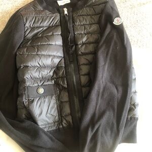 Moncler Black Quilted Jacket with Silver Logo Snap